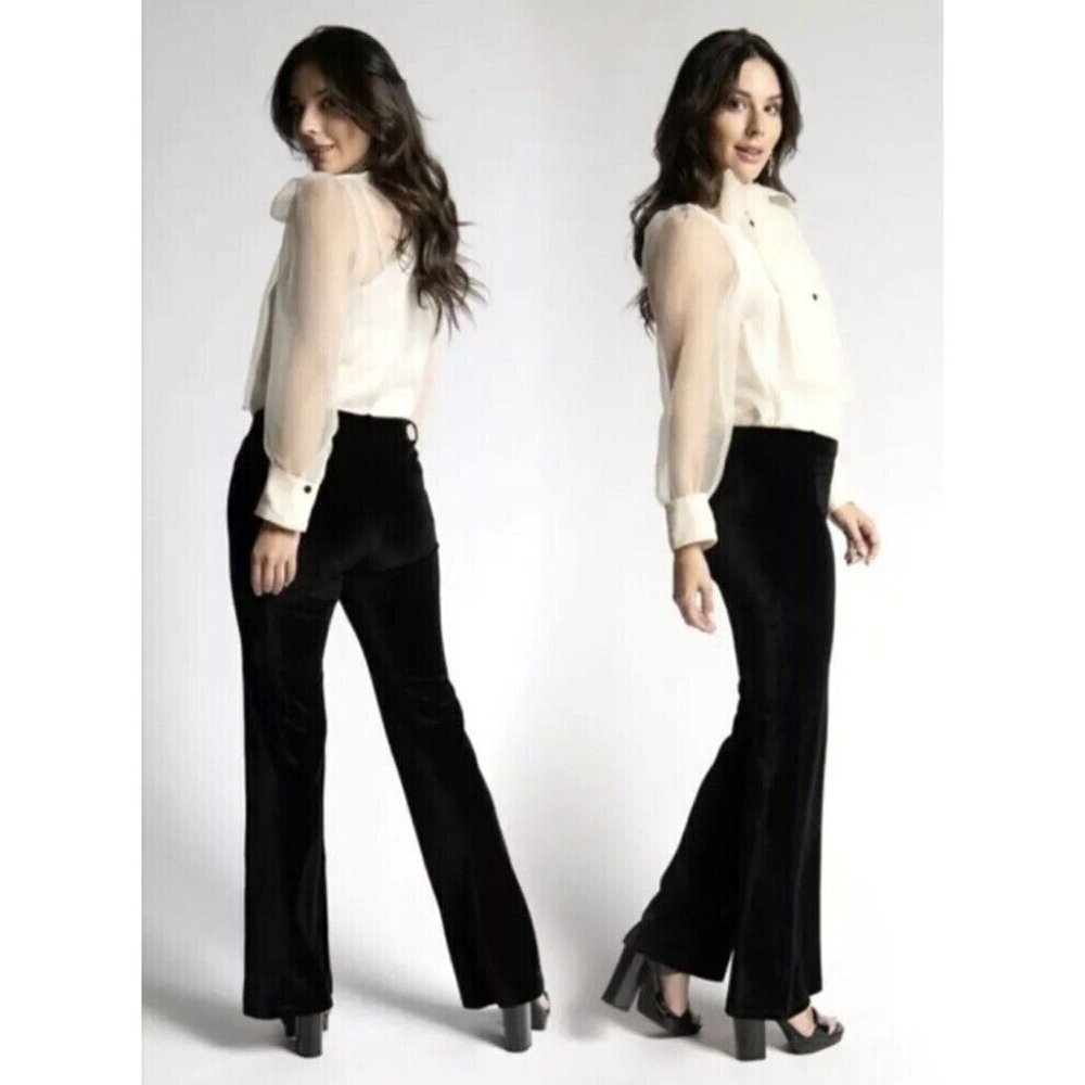 Betabrand Dress Yoga Pants Straight Leg Velvet Career Office M PETITE Black Soft